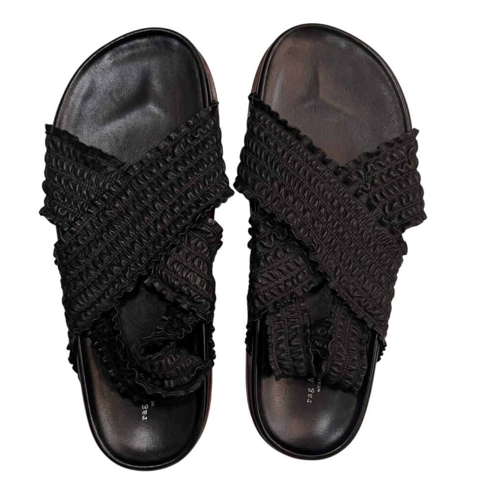Rag & Bone Bailey Slingback Sandals Black Ruched Leather Flat Size 39 Minimalist